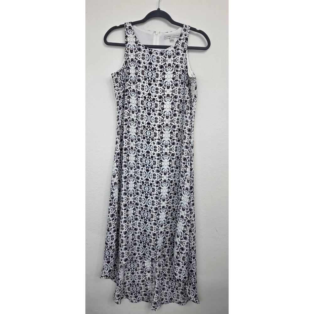 Larry Levine Dress Women S White Floral High-Low Sleeveless Excellent